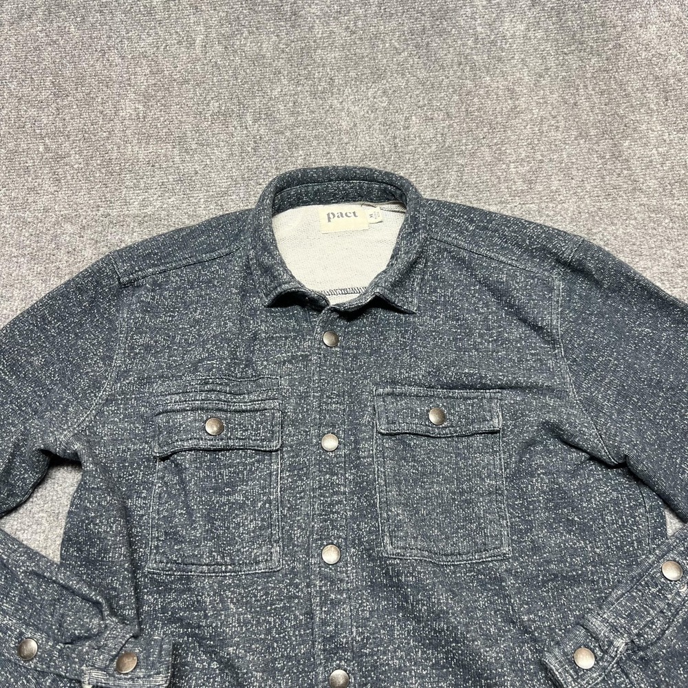 Pact Shirt Mens Medium Blue Organic Cotton Knit Snap Front Long Sleeve Casual
